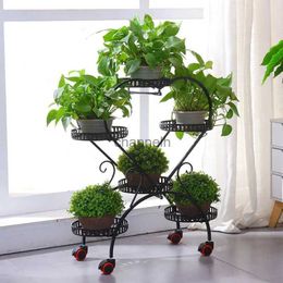 Other Garden Buildings Heart Shaped 6 Pots Plant Flower Stand Metal Holder Shelf Black Storage Rack forn Living Room Indoor Garden Application YQ240304