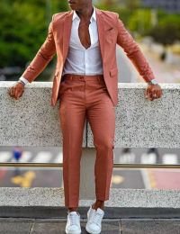 Jackets Orange Formal Men Suits For Wedding Prom Notch Lapel Blazer Custom Made Fashion Tuxedos TwoPiece Jacket+Pants Tr Hombreajes De