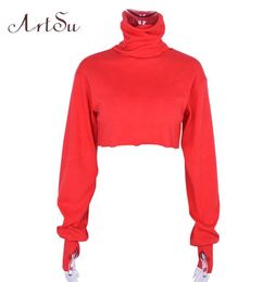 Artsu Red Sexy Long Sleeve Crop Top Tshirt Women Girl Power Turtleneck Stranger Things T Shirt Tee Shirt Femme Asts20252 J1905118354585