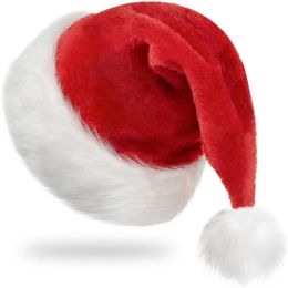 Plush Christmas hats Santa Xmas Red Thicker Warm Soft Velvet Pom- Pom Beanie Hat Caps New Year Party Favours For Women Men Children290u