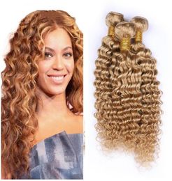 Brazilian Virgin Human Hair Deep Wave Honey Blonde Bundles 3PcsLot Deep Curly Wavy Hair Extensions 27 Color Hair2642159