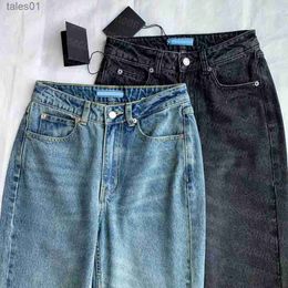 Women's Jeans Metal Badge Jean Pants Straight Jeans Style Blue Jeans Spring Summer Denim Pants 240304