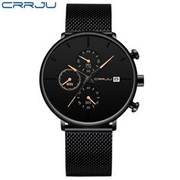 CRRJU men's sport watches Fashion Date Mens Watches Top Brand Luxury Waterproof Sport Watch Men Slim Dial Quartz Watch Casual172G