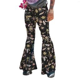 Women's Pants Ethnic Style Floral Print Flare Spring Summer High Waist Bell-Bottoms Long Trousers Casual Streetwear