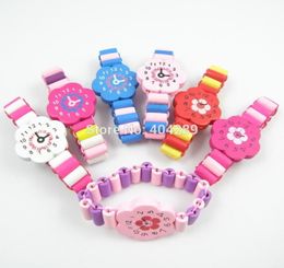 12 Pcs Kids Girl Colourful Wood Bracelets Children Elastic Watch Wristbands Child Toy Jewellery Whole Birthday Gift4611017