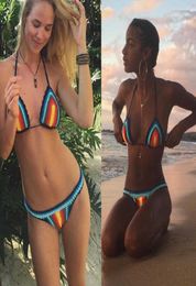 Handmade Crochet Bikini Set Rainbows Rasta Women Swimwear Push up Sexy swimsuit Vacation X07011623319