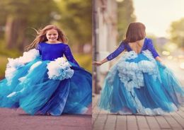 Ball Gown Long Sleeves Girls Pageant Dresses Jewel Lace Ruched Puffy Flower Girl Dresses For Weddings Tutu Skirt Backless Kids Par4214730