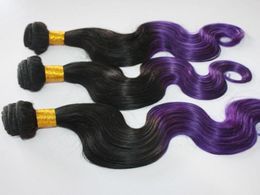 ombre blue Brazilian Hair Body wave Two Tone Ombre Brazilian Hair Wefts 1B blue Human Hair Weave Extensions 300g bundle 1814034