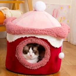 Mats Warm Winter Cat Dog House Deep Sleep Pet Nest Geometric Ice Cream House Fun Comfort Nest for Small Medium Cat Dogs Pet Supplies