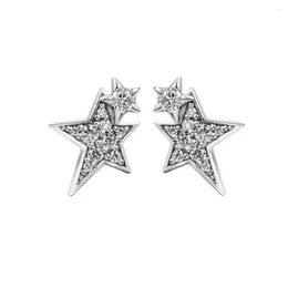 Stud Earrings 925 Sterling Silver Earring Sparkling Asymmetric Stars For Women Wedding Jewelry Gift Ear Brincos Bijoux