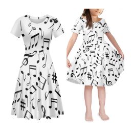 Dress Noisydesigns Summer Women Party Dress Musical Note Print Mom And Daughter Casual Short Dress Family Party Parentchild Outfits