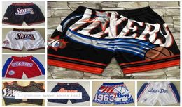 Philadelphia03903976ers039039Mens Basketball Shorts JUST DON Stitched Mitchell and Ness With Pocket Zipper Sweatpants 3204705
