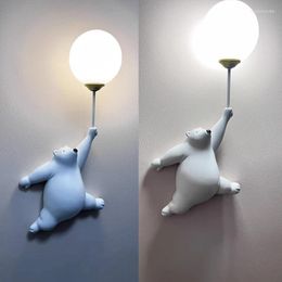 Wall Lamps Cartoon Blue White Pink Bear Lamp LED Modern Children Kids Baby Girl Bedroom Bedside Light 3D Printing Moon Lighting