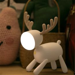 USB Rechargeable Cute Deer LED Night Lights Dimmable Bedside Table Desk Lamp with Timer Function for Kids Room Baby Nursery 240227