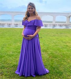 Elegant Purple Maternity Evening Dress Spaghetti Straps Floor Length Chiffon Prom Dresses For Pregant Holiday Formal Party Gown vestidos de noche Special occasion
