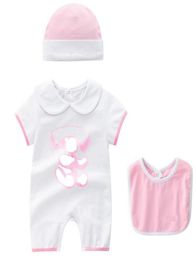 Summer fashion 3 PCS Newborn Rompers baby clothes unisex Cartoon letter Print Short sleeve infant boy girl Romper and hat Bibs set7793102