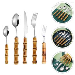 Flatware Sets Travel Kit Bamboo Cutlery Set Kitchen Essentials Steak Tableware Metal Reusable Home Utensil Dinnerware