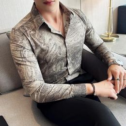 Men's Casual Shirts 2024 Fall Camouflage Print Slim-fit Business Social Long Sleeve Shirt Dress Club Party