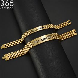 Customized Punk Style Stainless Steel Men Bracelet Engraved Name Date Thick Chain Bracelets for Women Couple Anniversary Jewelry 240301