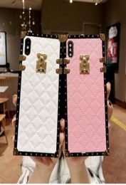 Soft Lambskin PU Leather Cases For iPhone X XR XS Max 8 7 6 6s Plus Square Plaid Cover Cell phone accessories8786062