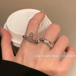 Designer VivieneWestwoods Ring Middle Ancient Western Empress Dowager Saturn Hollow Cross Moon Zircon Layered Ring Female Instagram High Grade Feeling Ring