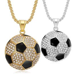 Hip Hop 316L Stainless Steel Football Pendant Necklace 18K Gold Plated Rap Sport Jewellery