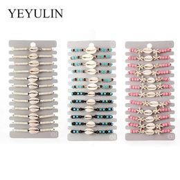 Bohemian 12pcslot Shell Encantos Pulseira Trançada Para Mulheres Criança Cristal Bead Ajustável Corda Cadeia Tornozeleira Jóias 240226