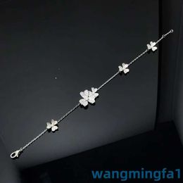 2024 Jewellery Designer Brand Vanl Cleefl Arpelsnew Product Full Diamond Womens Clover Four Flower Lucky Bracelet