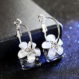 Dangle Earrings Accessories For Women Personality Rhinestone Blue Crystal Cherry Blossom Anniversary Gift Jewelry Pendiente Mujer