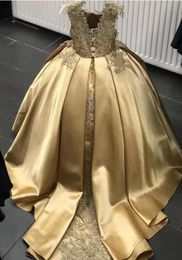 2023 Gold Crystal Flower Girls Dress Pageant Dresses Ball Gown Beaded Toddler Infant Clothes Little Kids Birthday Gowns GC09264861047