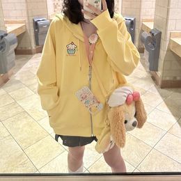 Women's Hoodies Woman Hoodie Cream Puppy Embroidered Y2k Sweatshirt Jacket Autumn And Winter Loose Hooded Top Zip Up Kawaii Clothing