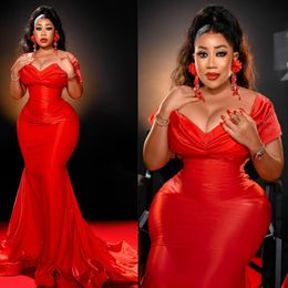 Elegant Plus Size Evening Dresses for Special Occasions Prom Dresses Off Shoulder Red Mermaid Pleated Women Formal Dresses for Black Girls Birthday Party NL584