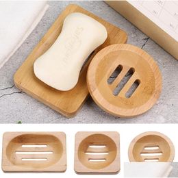 Soap Dishes Natural Bamboo Wood Dish Storage Holder Bathroom Round Drain Box Rectangar Square Ecofriendly Wooden Tray C0613G02 Drop Dhlti