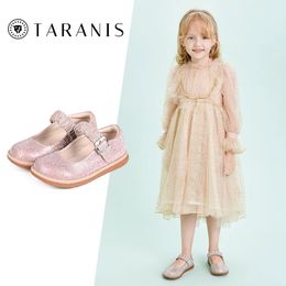 TARANIS Children's Leather Shoes Girls Pink Flat Shoes Non-slip Wear-resistant Breathable Party Princess Shoes For Toddlers 240304