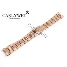 CARLYWET 20mm Newest 316L Stainless Steel Rose Gold Solid Curved End Screw Links Deployment Clasp Watch Band Strap Bracelet255f