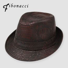 Fibonacci Hats For Men England Fedora Jazz Hat Mans Vintage PU Leather Winter Panama Cap Bowler Hat Cap Classic Version Gentlema2537