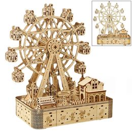 3D Wooden Puzzle DIY Ferris Wheel Crafts Music Box Model Creative Home Decoration for Girls Boys Birthday Christmas Gifts 240220