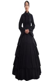 Retro Women Gothic Mediaeval Flounces Reenactment Costume Dress Vintage Victorian Carnival Party Black Ball Gown Dress4862337