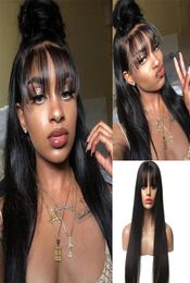 KISSHAIR 13x4 Lace Frontal Wig With Bang Natural Colour Silky Straight Cuticle Aligned Indian Raw Virgin Human Hair Preplucked 4x42700244