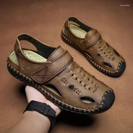 Sandals Breathable Summer Shoes Men Genuine Leather Loafers Dress Handmade Slippers Outdoor Roman