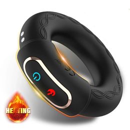Heating Cock Penis Vibrating Ring for Man Cockrings Male Delay Ejaculation Massager Long Lasting Erection Sex Toy Vibrator 240227