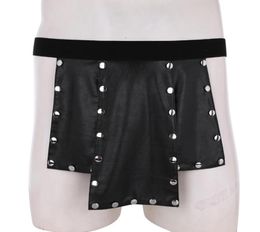 Sexy Lingerie Men Faux Leather Boxers Shorts Latex Pants Metal Studded Skirt Belt Gays Porn Underwear Club Rave Women039s Panti8137164