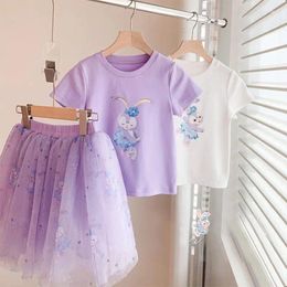 Girl Dresses Summer Girls Cartoon Princess Set Little Toddler StellaLou Cotton T-shirt Gauze Skirt Sets Kids Casual Cute Bunny Outfit