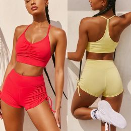 Shorts Spring and summer 2023 New Europe and America Solid Colour Slim Design Sexy Tight Comfortable Shorts Set Sports Camisole Women's