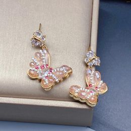 Stud Earrings EVACANDIS Handmade Designer Women'sZircon Butterfly Superior Crystal Zircon 18K Gold Plated S925 Silver Needle