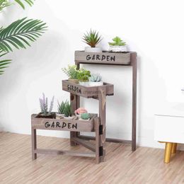 Other Garden Buildings 3 Tier Wooden Garden Plant Stand Vintage Herb Flower Succulent Holder Folding Display Shelf for Indoor Outdoor Yard Patio YQ240304