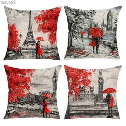 Chair Covers Romantic Paris red lover linen pillowcase sofa cushion cover home improvement can be customized for you 40x40 50x50 60x60 45x45