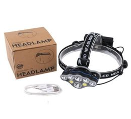 8 LED T6 COB Headlamp USB Rechargeable 18650 Battery Headlight Head Torch with Charger Gift Box Waterproof Super Bright for Fishin9368805