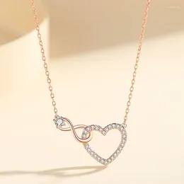 Pendant Necklaces 925 Sterling Silver Rose Gold Color Cute Heart Crystal Statement Necklace For Women Valentines Day Gift Fashion Jewelry