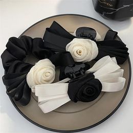 Hair Clips Harajuku Elegant Korean Version Black White Rose Bow Vintage Temperament Gripping Clip For Women Sweet Cool Aesthetic Punk Gifts
